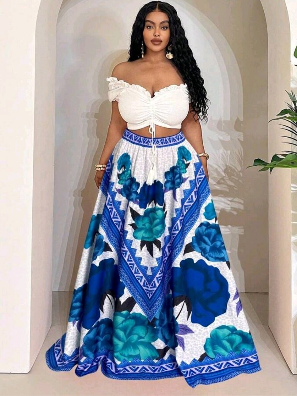 Blue Floral Maxi Skirt - Elegant Boho Print